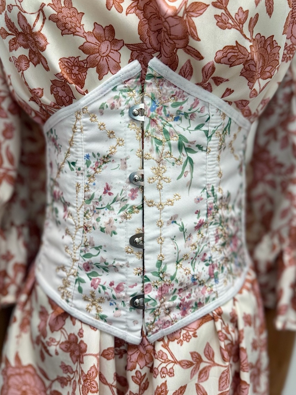Floral Embroidered Underbust Corset Waist Cincher Lace Up S M L